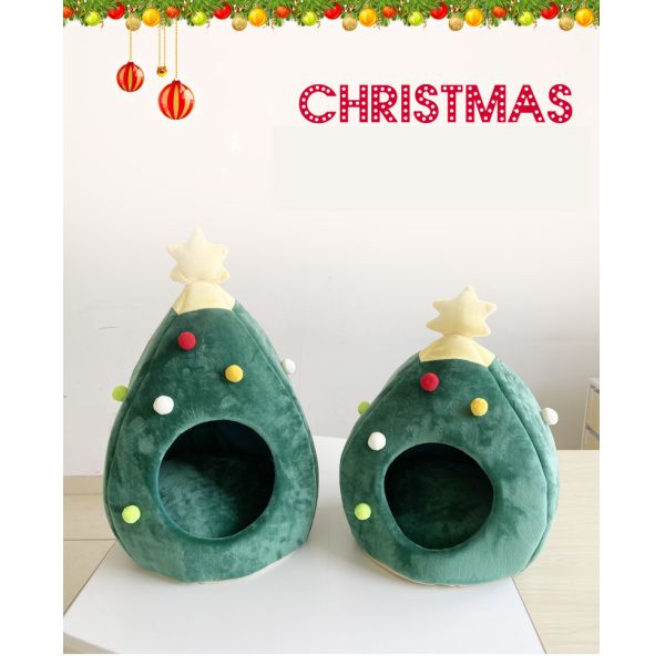 Hot sell luxury pet bed pp cotton oxford bottom green cat house christmas High quality