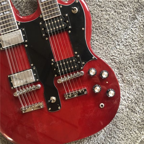 Custom high quality 12 string+6 string double head electric guitar in Wine red Red SG guitar Gold hardware