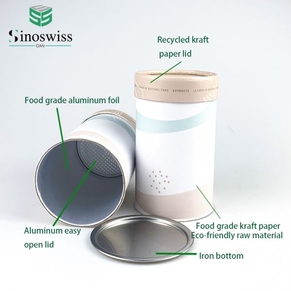 Custom Printing Powder Packaging Paper Cans Canister With Paper Lid Recyclable