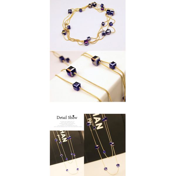 Contracted crystal necklace multilayer handmade beaded long crystal