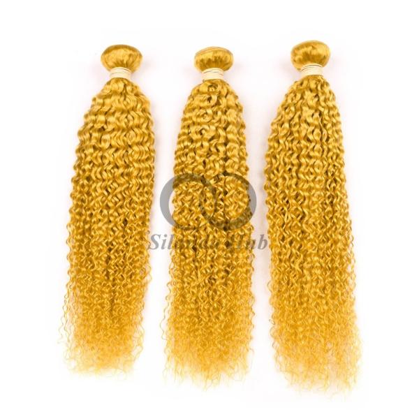 Yellow Kinky Curly Remy Human Hair Bundles Sew In Weave Bundles Brazilian Bundle Deals