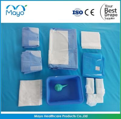 Produtos cirúrgicos Depilação de cortina de cesariana descartável com esterilização e embrulho SMS / papel de crepe azul