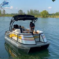 Bateau ponton familial de 17 pieds pour croisière de loisirs | Bateau à pont en aluminium de style sportif pour 6 à 8 personnes