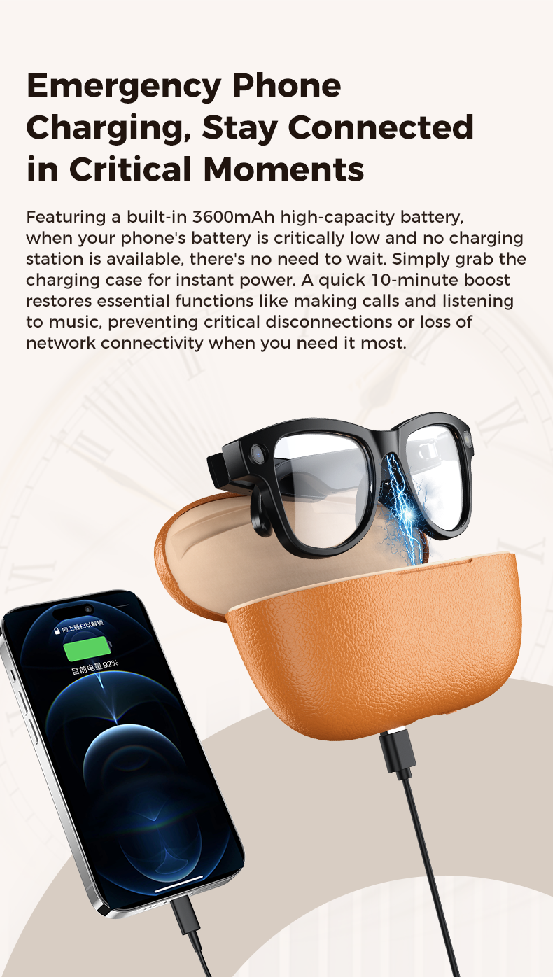 AI Smart Glasses Featuring 8MP Camera Video Recording Bluetooth Call Music Play Charging Box