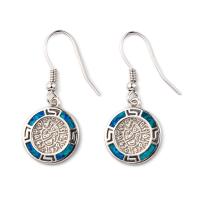 925 com o azul chave de Sterling Silver Greek   O disco de Phaistos da opala do meandro oscila brincos das mulheres