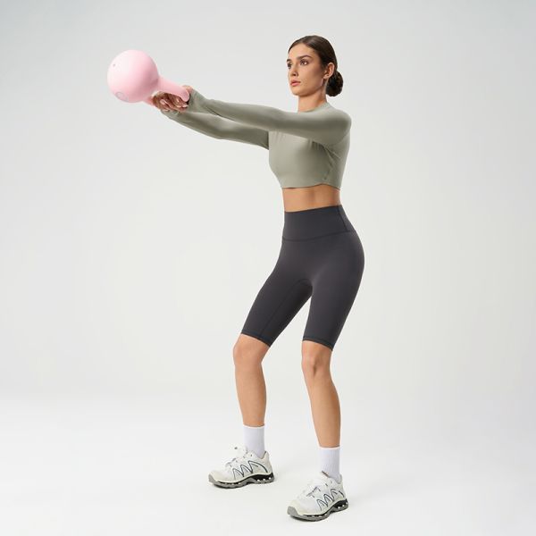 Lavender Long Sleeve Crop Workout Top Stretchy Moisture Wicking for Yoga Gym