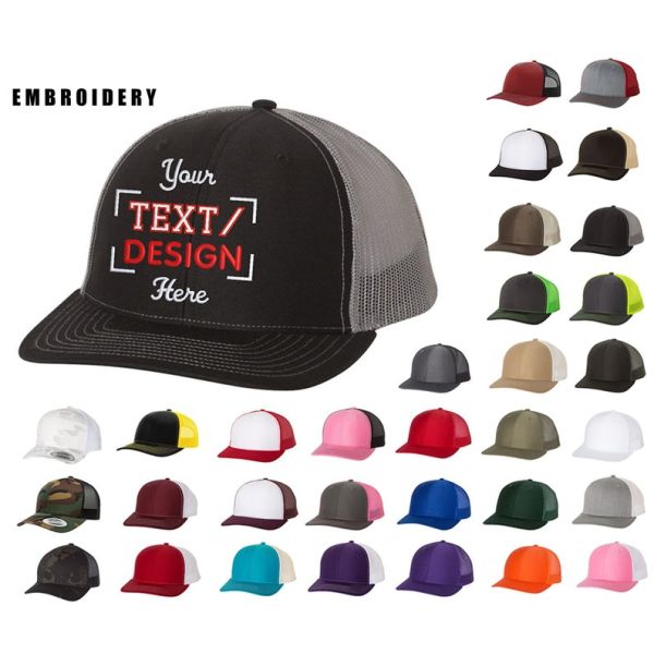 Summer Black Mesh Flat Brim Snapback Hats Custom Patches Logo Hip Hop Trucker Cap