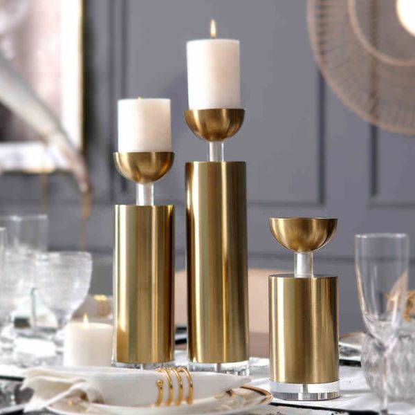 Metal Antique Brass Gold Metal 225mm Decorative Candle Sets