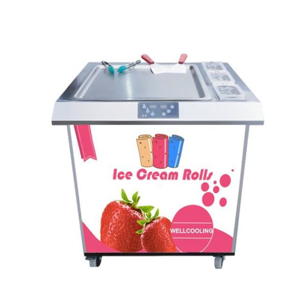Thailand Style Stainless Steel Single Pan Quick-Frozen Fried Ice Cream Roll Machine With Flat Table