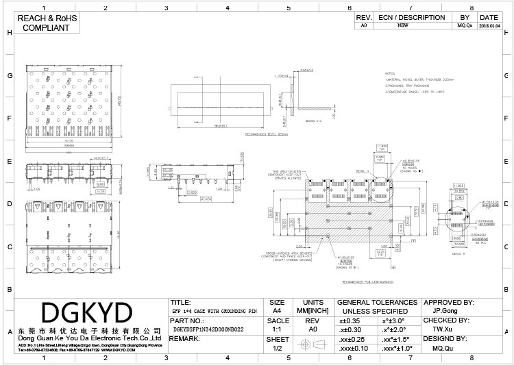 Раковина соединителя RJ45 гнезда LCP 1*4 SFP стекловолокна Multi гаван