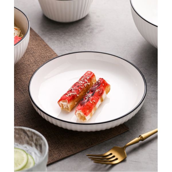 Round Solid 8 Inch Cream White Pottery Dinner Plates