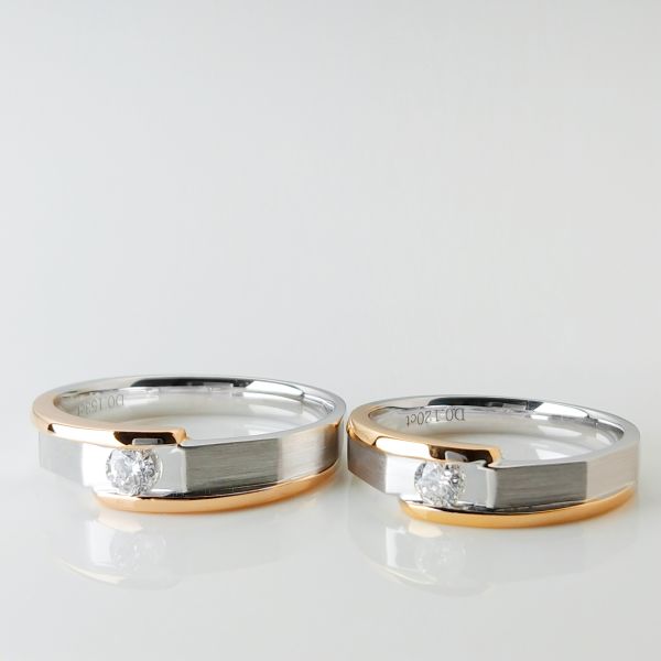 18K Double Color MEN 0.153ct Women 0.12ct Couple Gold Finger Rings
