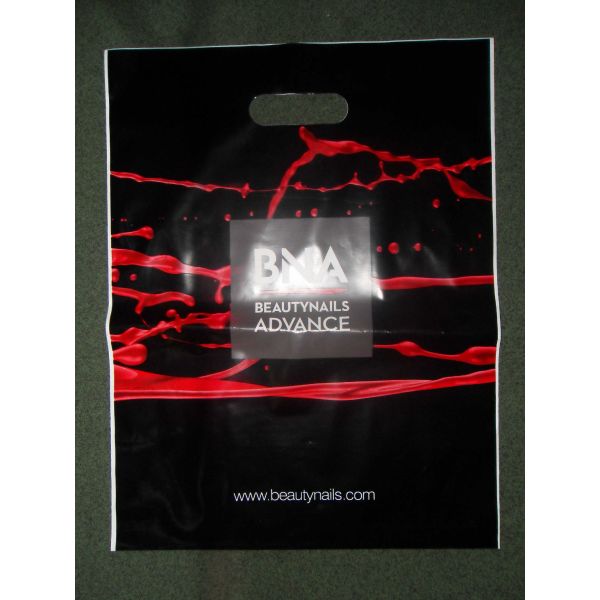 Fashionable Cosmetic Die Cut Handle Plastic Bags With Side Gusset