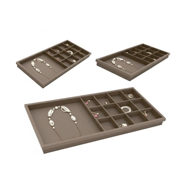 YG-H030 Customizable 13-Compartment Jewelry Drawer Organizer Tray, MDF PVC Leather Storage Box for Wardrobe & Dresser