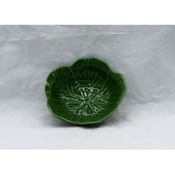 Green Glazed Ceramic Houseware Cabbage Leaf Design Bowl Dolomite Green Salad Bowl