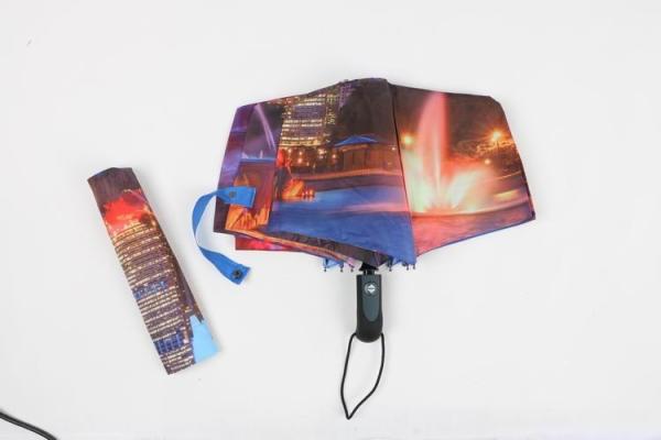 Digital Printing 3 Telescopic Golf Umbrella , Folding Golf Umbrella Soft Rubber Handle