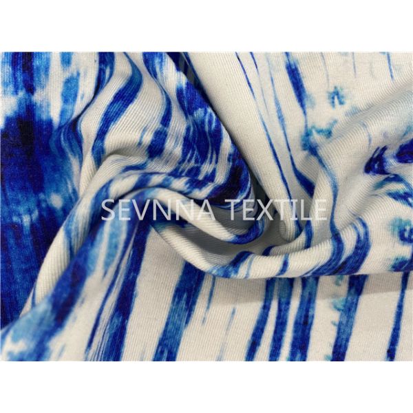 Custom Digital Printed Fresh Blue Activewear Knit Fabric Recycled UV Protect