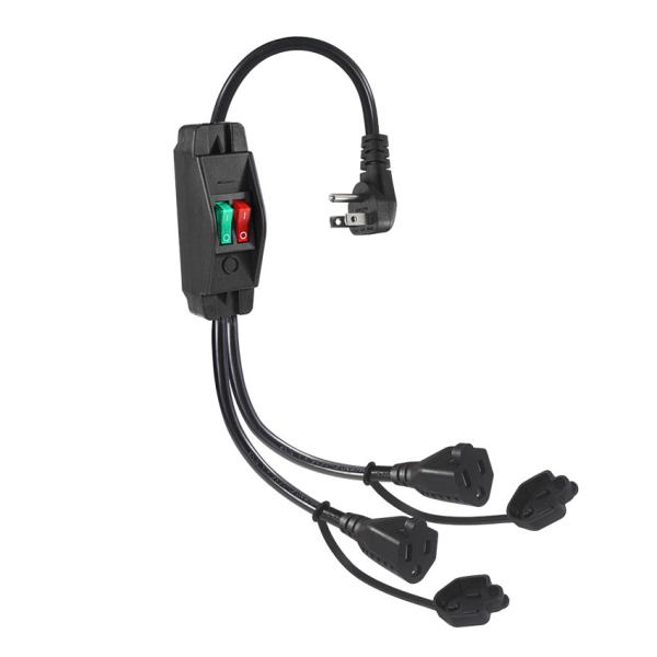 2フィート NEMA 5-15P - 2 NEMA 5-15R 電源スプリッターコード（スイッチ付き）