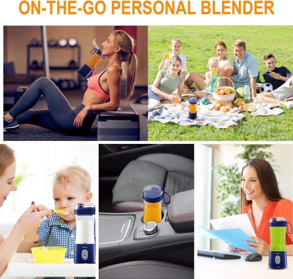 Portable Blender, Vaeqozva USB Rechargeable Smoothie on the Go Blender Cup with Straws, Protein Shakes Fruit Mini Mixer