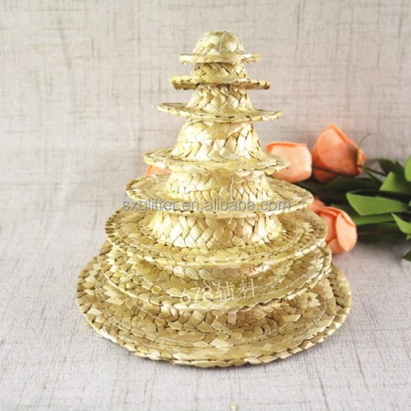 Handicraft Woven Hat Mini Hand-woven Straw Hat Craft Decoration Hat DIY Accessory Natural Color