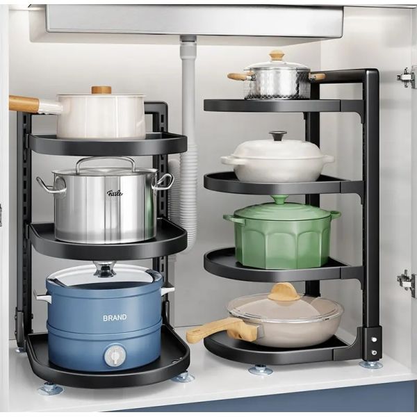 Carbon Steel Kitchen Cabinet Organizer Adjustable Pot Rack for Under Cabinet Storage