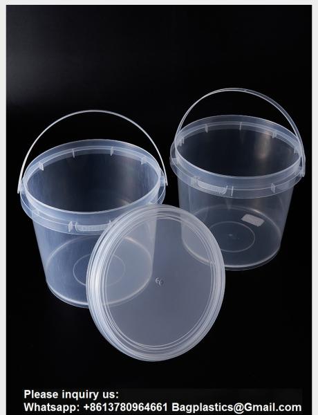 500ml 1L 2L 3L 4L 5L Factory Supply Handle Food Grade Packing Bucket Round White Clear Plastic Round Bucket With Lid