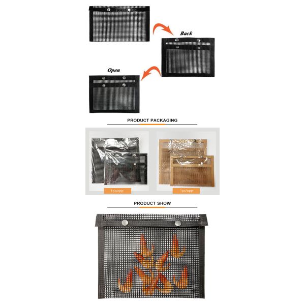 12 x 9.5 Inch BBQ Mesh Grill Bags  Reusable Grilling Pouches