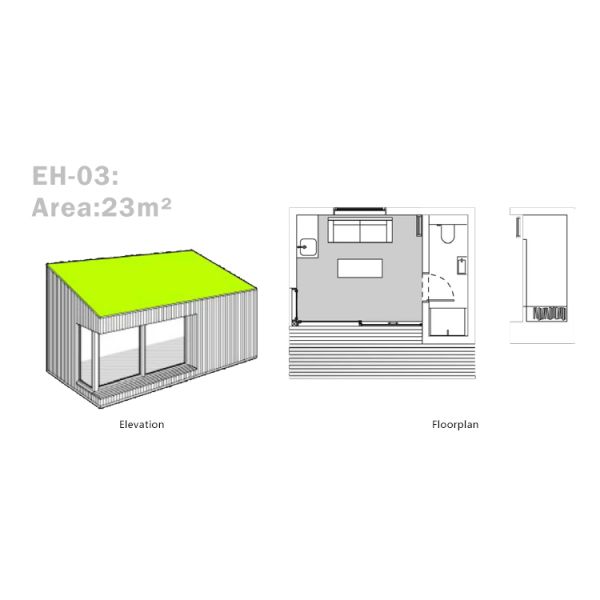 Studio préfabriqué de jardin, abri de jardin léger de cadre en acier, unité d'hôtel de carlingue