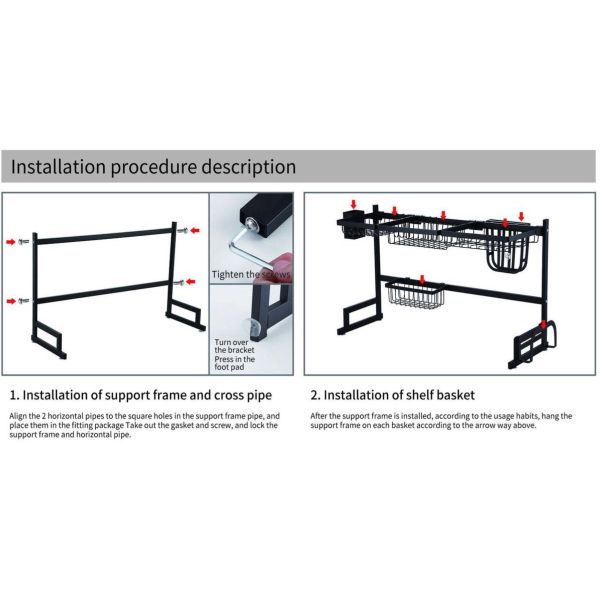 2 Tier Height 52cm Drying Rack , Dish Rack Over Sink For Dish Bowl Chopsticks