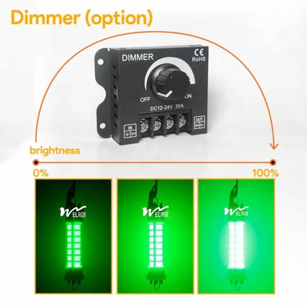 400W 600W Lâmpada verde de pesca subaquática Luz de trabalho exterior 12V 24V