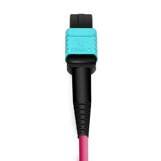 7m (23ft) MPO Female to 4 LC UPC Duplex OM4 50/125 Multimode Fiber Breakout Cable, 8 Fibers Type B, Elite, LSZH, Aqua/Vi