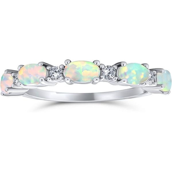 Пинк тонкой вечности акцента Stackable 1/2 CZ овальный голубой создал опаловое кольцо диапазона для женщин