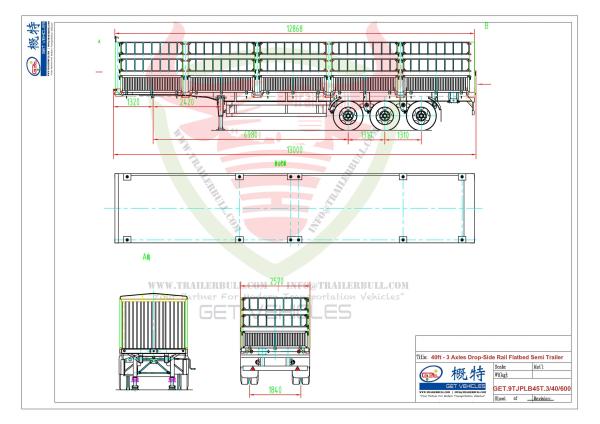                    2 Layers of Fence Wall 40FT Versatile and Reliable Drop Side Rail Wall Flatbed Semi-Trailer with BPW Axle 12t and Mechinical Suspension             