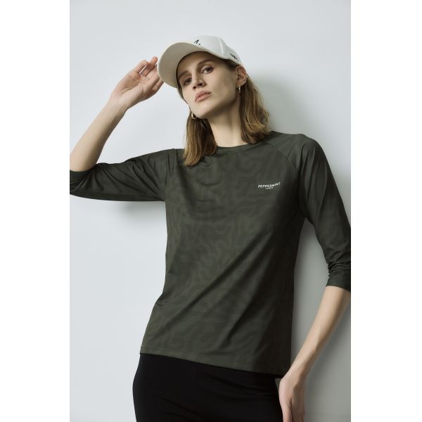 Biking Olive Green  Basic Shirts Womens 3 4 Sleeve Raglan T Shirt
