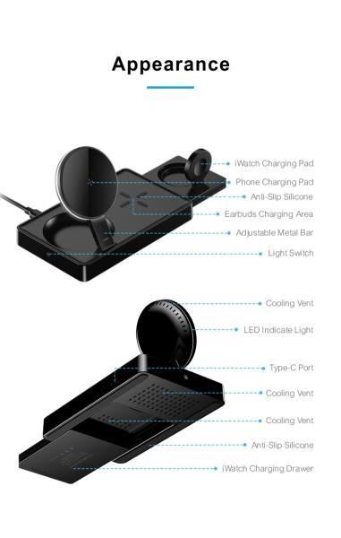 ABS Material Multifunctional Wireless Charger  Base 8mm Charging Distance