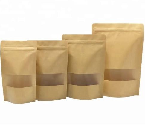 Reusable food pouch stand up zip lock kraft paper bags with window Manufacturer