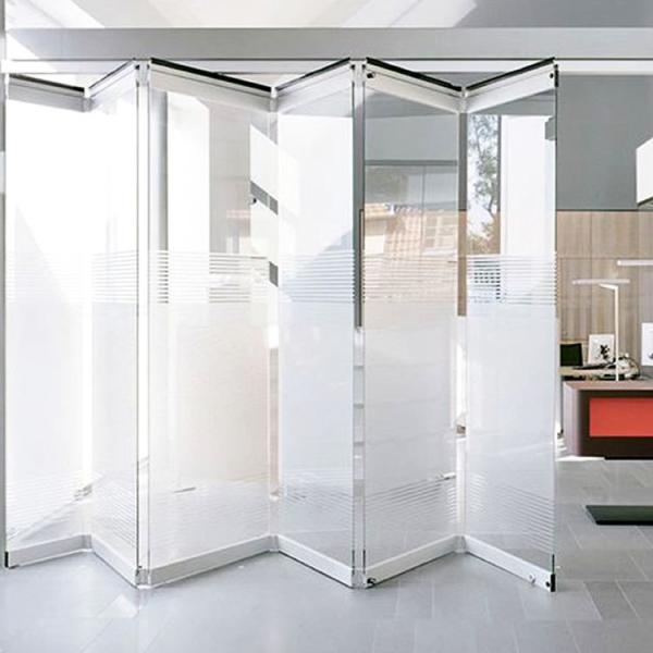 Interior Sliding Glass Partition Doors Colored Frosted Glass Sliding Folding Partition 10mm Tempered Glass Door Fine Polished Edge