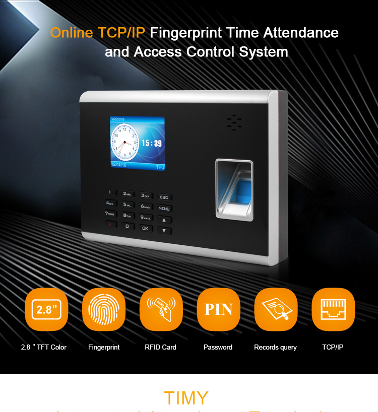 2,4 посещаемость времени отпечатка пальцев IP TCP дюйма TFT биометрическая