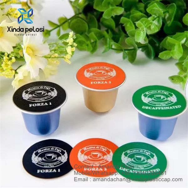 оптом Сниженная алюминиевая пищевая фольга крышка фольга тепловая уплотнительная крышка для кофе капсулы