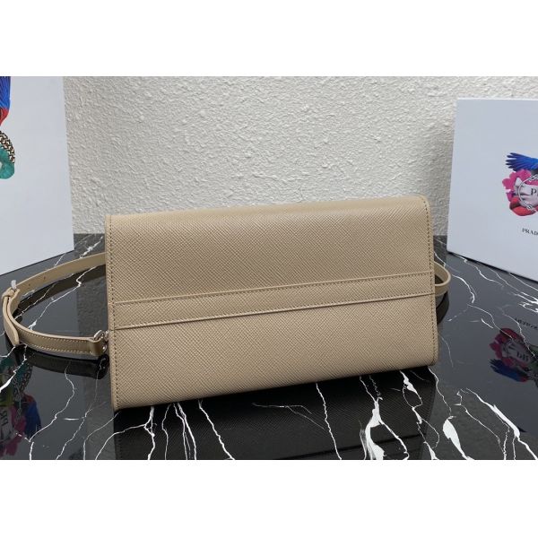 Apricot Adjustable Crossbody Saffiano Leather Handbag Square Shape