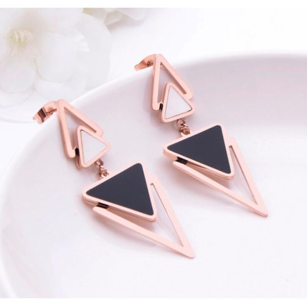 Wholesale Fashion Jewelry Stainless Steel Rose Gold Earrings For Women Black Drop Pendant