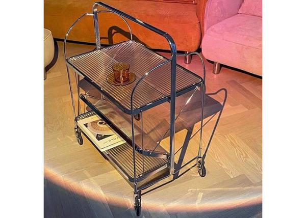 Terrace Deluxe Foldable Push Cart 4 Rounds Transparent Tea And Coffee Trolley