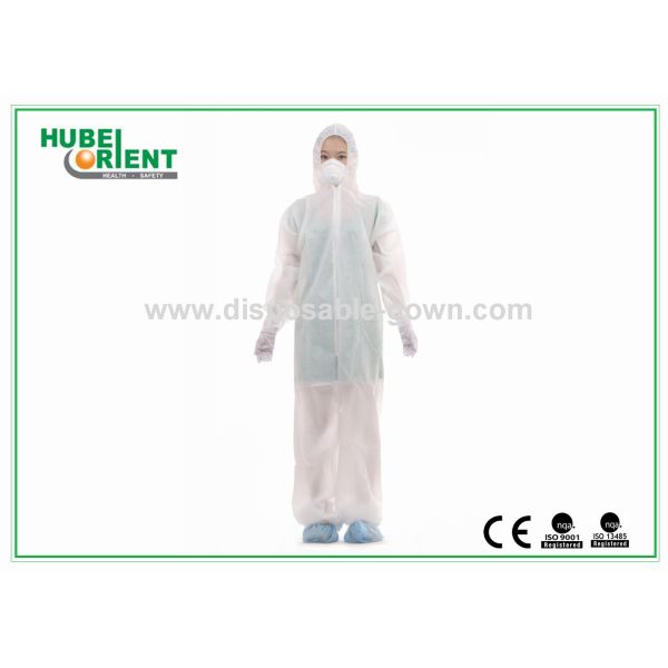 Устойчивый чистый комната SMS одноразовые капюшоны 50 гсм Zipper Front