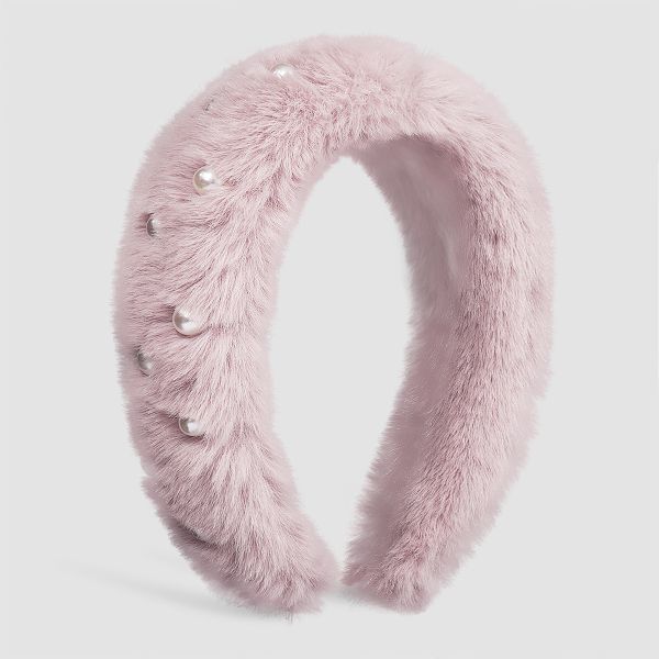 Mink hair fur influencer headbands pearl hair accessories wide fabric headbands luxury accessories