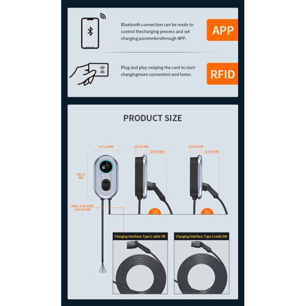 240V 16A Level 2 Wallbox EV Charger J1772 Cable NEMA 14-50 Plug Electric Vehicle Charger