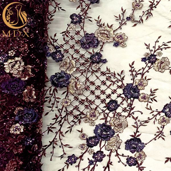 20% Polyester 3D Embroidery Lace Fabric By Handmade Beaded