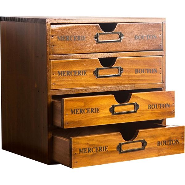 Organize Your Office Supplies in Style with a Rustic Wooden Storage Box and 4 Drawers