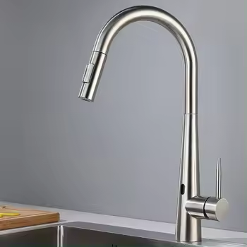 Single Handle Stainless Steel Kitchen Faucet Pull Down Sprayer Hot And Cold Water Mixer