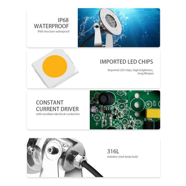 IP68 6500K 5W Ip68 Waterproof Swimming Pool Bulb 24v 316L Stainless Steel