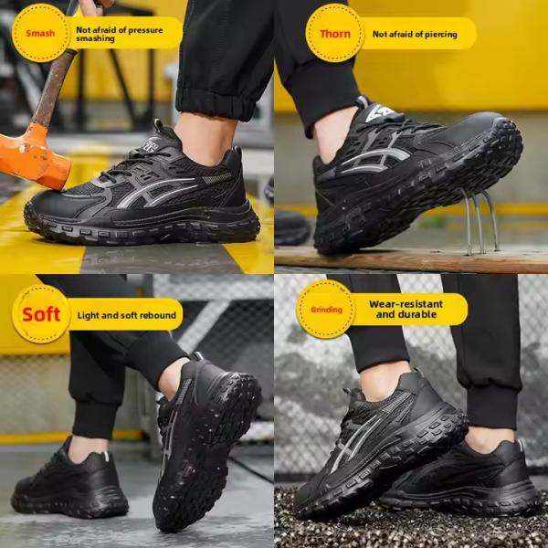 Anti-smashing Steel Toe Work Shoes With Kevlar Mid Sole And Breathable PU Flying Knit Upper
